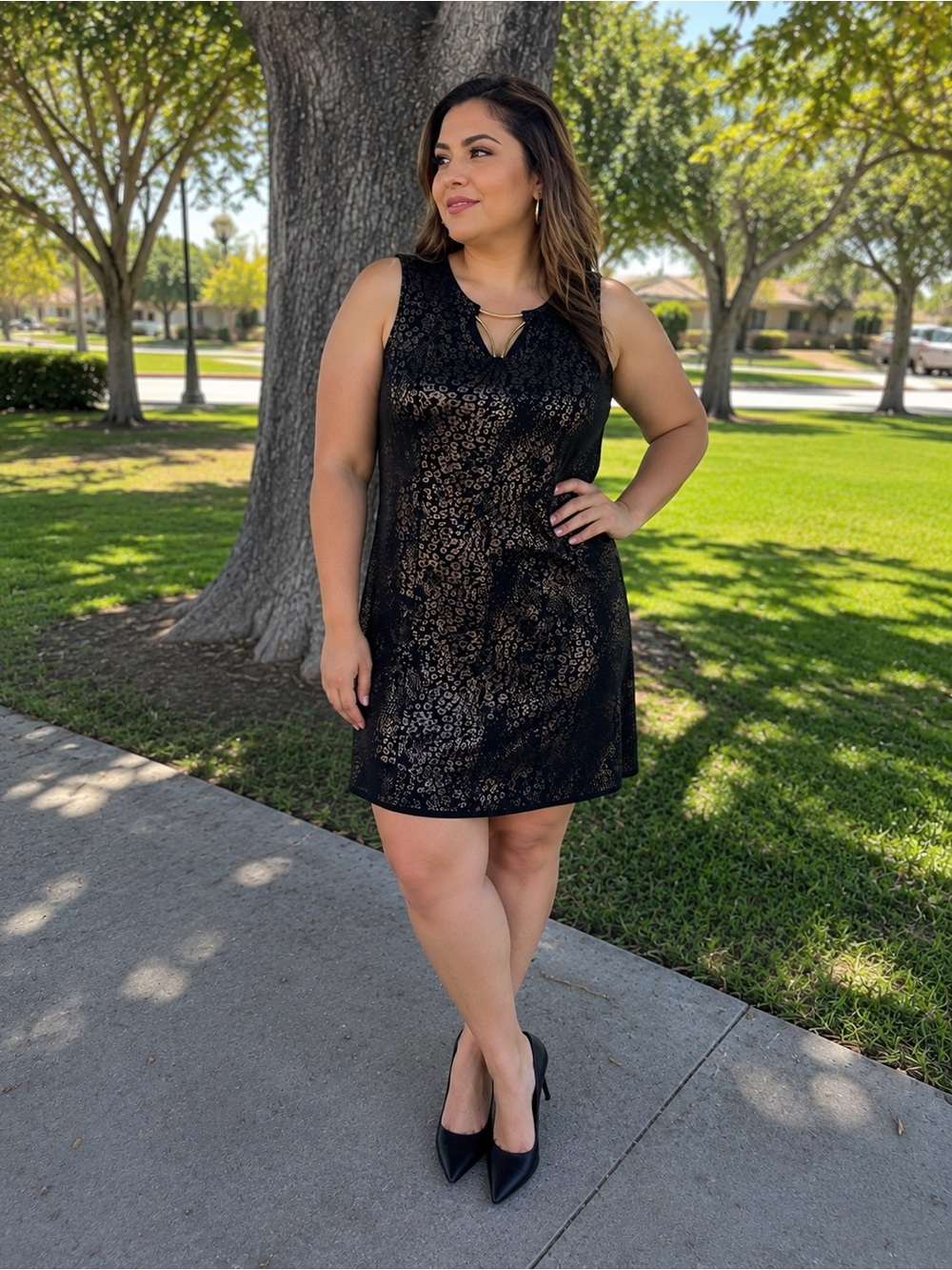 Luxology Black Metallic Leopard Print Mini Dress – Size L - Picture 1 of 7
